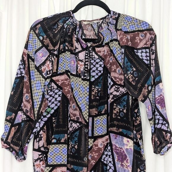 Tucker NYC Classic Blouse Vintage Patchwork Crepe de Chine Silk Top Retro NWOT - Picture 2 of 8